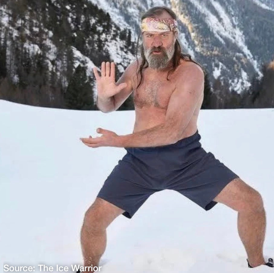 Wim Hoff in the snow doing his breathing